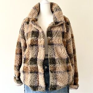 Thread & Supply Cream and Brown Teddy Jacket with Cozy Material S